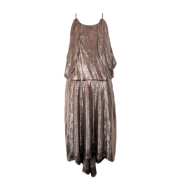H by Halston Drape Metallic Gunmetal Halter Neck Midi Dress Gold Womens Size 10 - Picture 1 of 6
